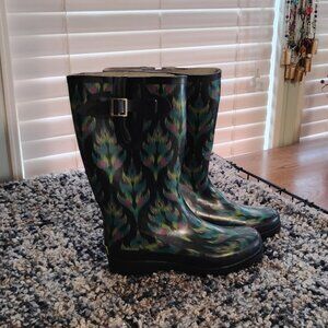 Western Chief Rain Boots, Peacock Design/Colors. Size US 8.